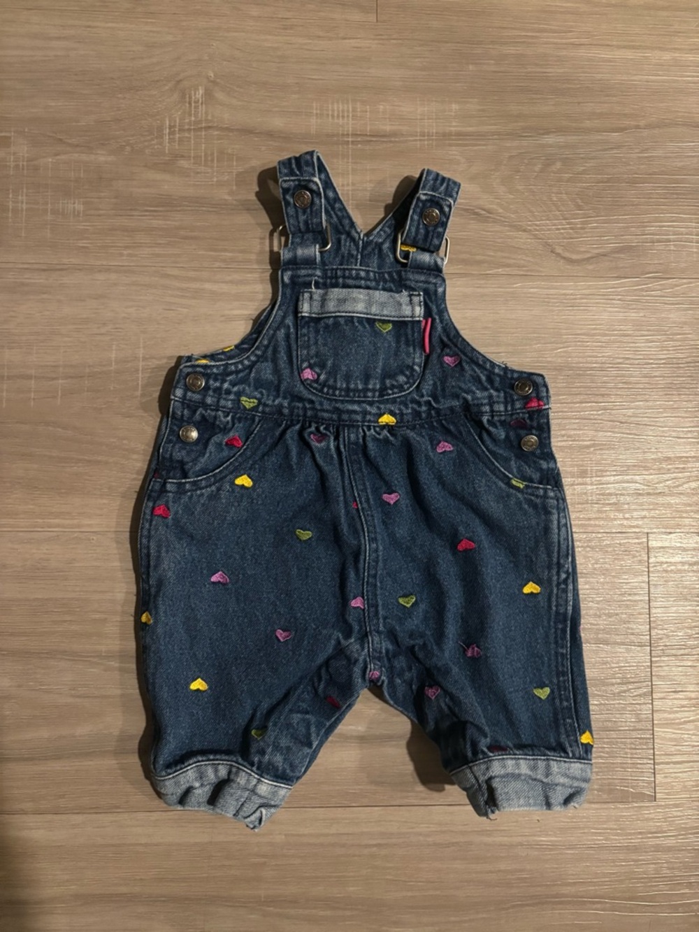 Rare Vintage Oshkosh Denim Heart Embroidered Baby Overalls - Blue
